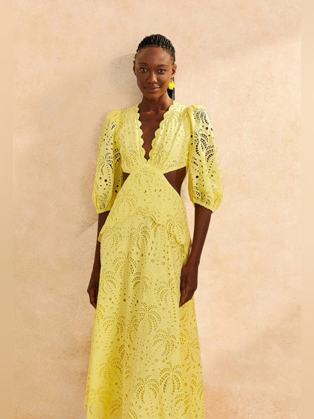Farm Rio Cotton Eyelet Midi Dress